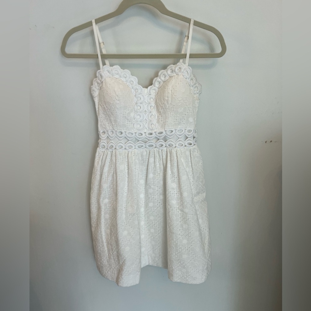 Lilly Pulitzer Rika Fit And Flare Dress White Scalloped Lace Cutout Womens 00